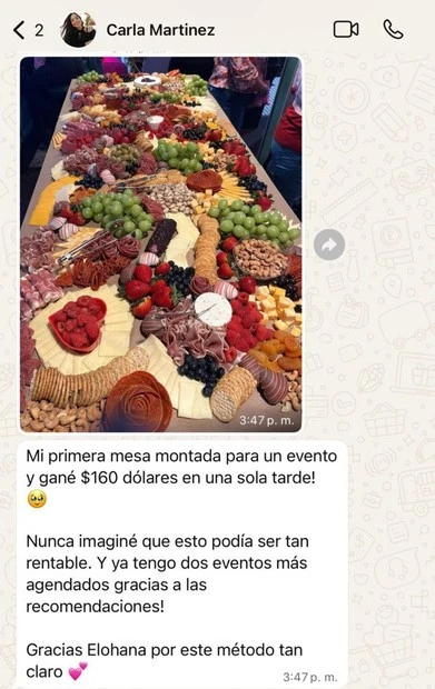 Testimonio carla estudiante, tablas de queso y charcuteria