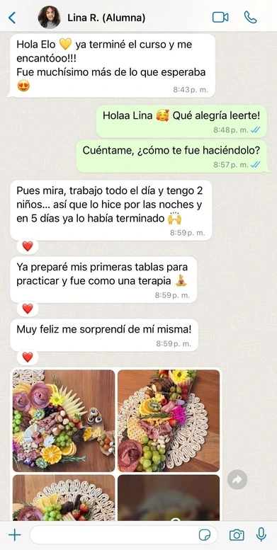 testimonio lina estudiante, tablas de queso y charcuteria